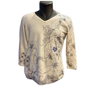 Talbot’s Women’s Lightweight V Neck Front & Back‎ Sweater Sz. Medium Botanical